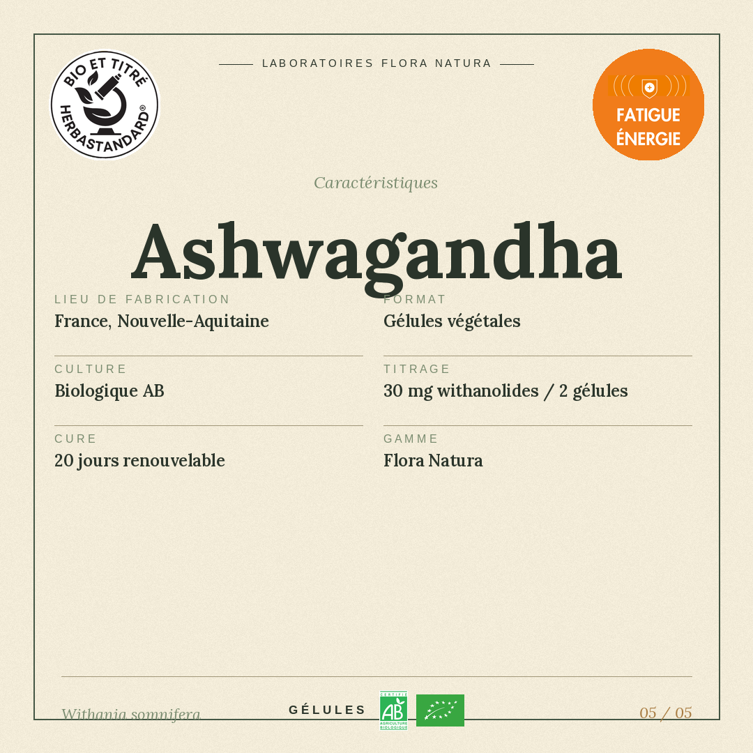 Caractéristiques de Ashwagandha